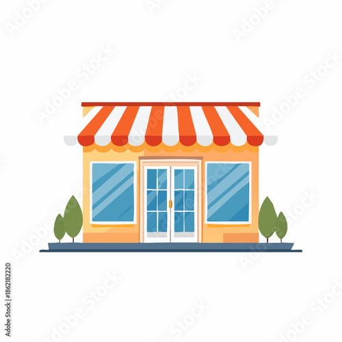 Bright and inviting storefront with striped awning and large glass doors, suggesting a welcoming business environment