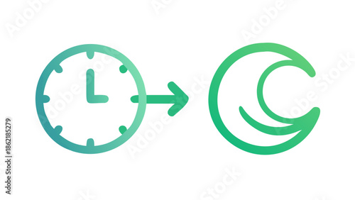 Vector icon combining a crescent moon and a clock face, representing Iftar and Suhoor timing.