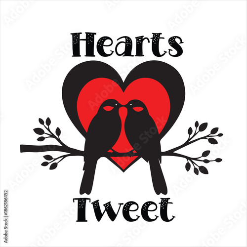 Lovebirds perched on a branch within a heart shape a sweet illustration
