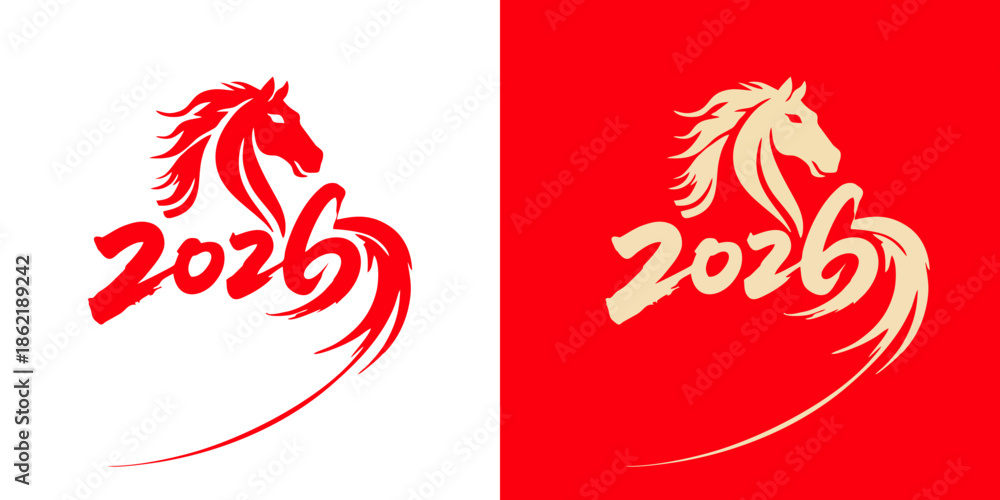 Ταπετσαρία Vibrant 2026 Year of the Horse logo with dynamic red and gold color schemes, per
