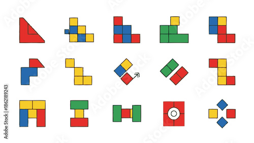 Colorful Geometric Shapes and Building Blocks Collection.