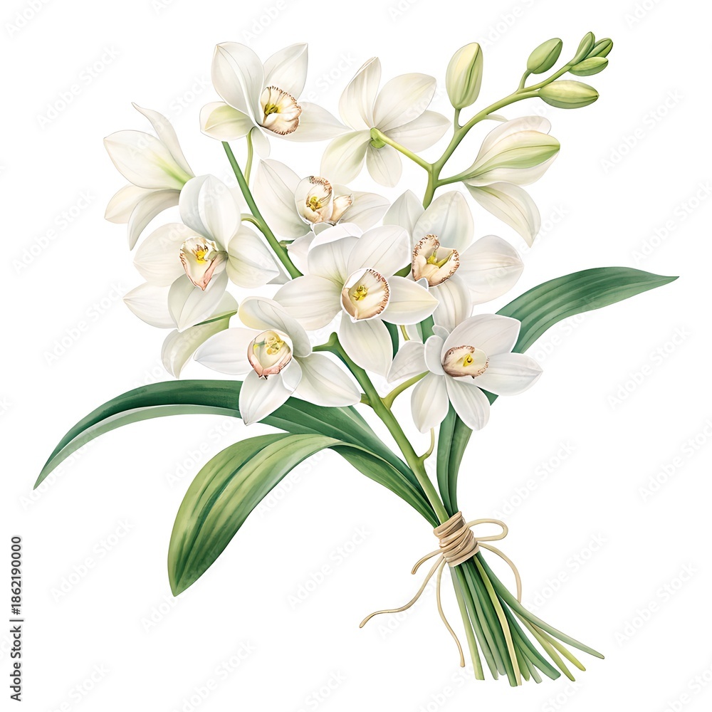 Obraz premium Watercolor White Orchid Bouquet Illustration with Twine