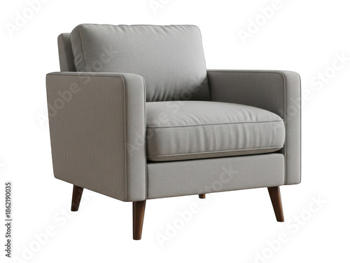 Modern gray armchair with wooden legs