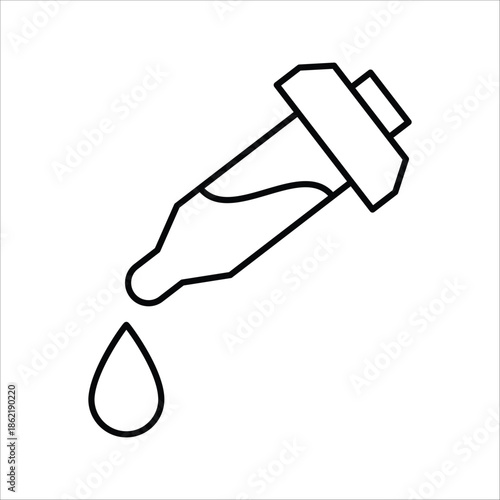 Precision liquid dispenser outline icon representing scientific research, pharmaceutical applications, cosmetic formulations, or laboratory experimentation with a single falling drop