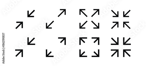Fullscreen vector Icon with Arrows. Expand Maximize and minimize signs for Screen