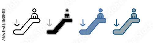 
escalator down icon set multiple style collection with downward staircase design