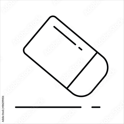 Clean Line Art Illustration of a Tilted Eraser Tool Symbolizing Correction, Deletion, and Refinement in Design and Learning Contexts