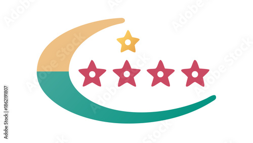 Decorative half moon with multiple small stars, festive eid celebration icon.