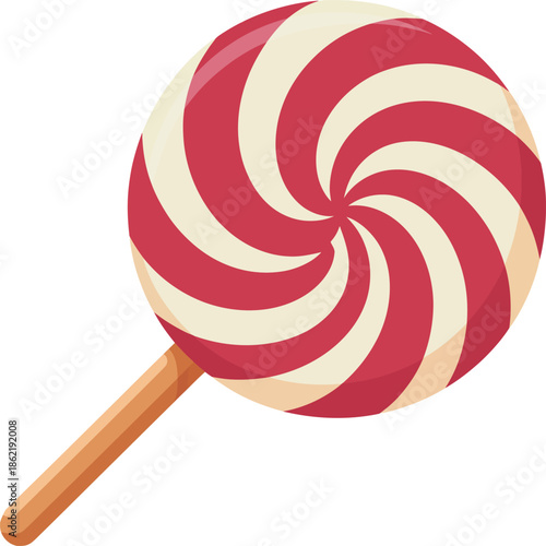 Vibrant Red and White Swirly Lollipop Vector Graphic Illustration Perfect for Candy Shops and Children's Parties