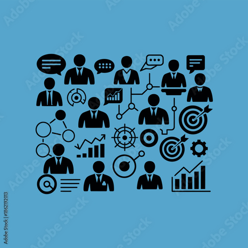 Business team network visualization features charts, targets,.