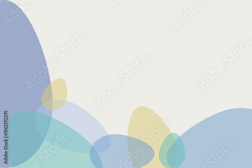 Horizontal layout featuring translucent overlapping organic shapes in a soft color palette. Ideal for web headers, banners, or modern stationery design.