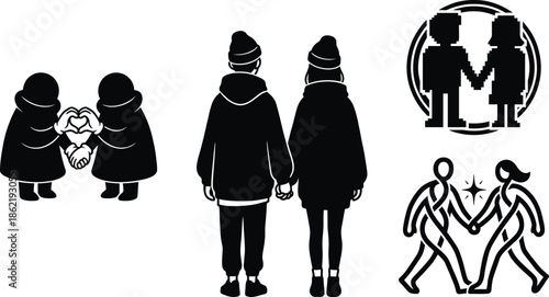 Couple holding hands cartoon character vector illustration isolated