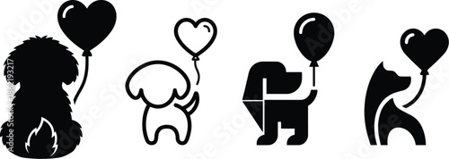 Dog with heart shaped balloon vector illustration background