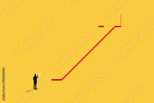 Businessman looking up arrow. Financial market growth. The concept of success, financial growth, profit
