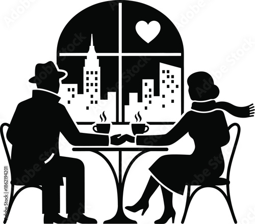 Couple having coffee in cafe on Valentine's Day vector