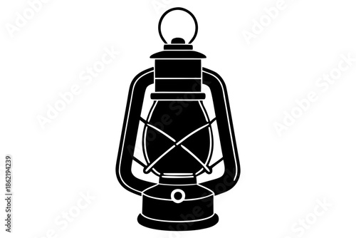 Retro camping lantern lamp silhouette vector, lamp icon  black symbol
