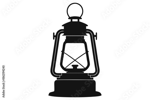 Retro camping lantern lamp silhouette vector, lamp icon  black symbol

