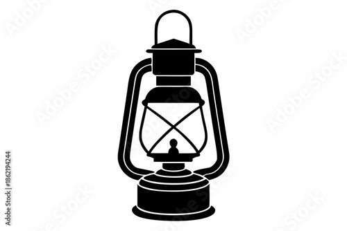 Retro camping lantern lamp silhouette vector, lamp icon  black symbol
