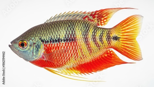 Vibrant freshwater tropical aquarium fish isolated on white background.