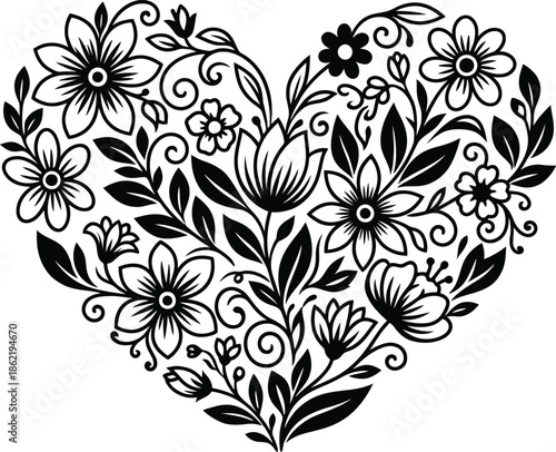 Floral heart bouquet vector illustration on white background
