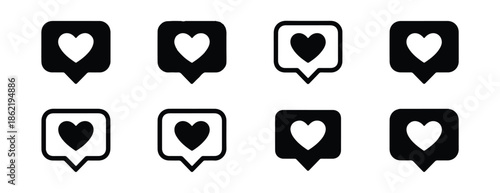 Heart notification speech bubble icon set vector for social media platform feedback buttons