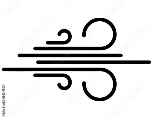 Minimalist Wind Icon Illustration. Simple Linear Breeze Symbol for Weather Forecast, Nature, Speed, and Motion Concept Design. Black Outline Vector Graphic on White Background.