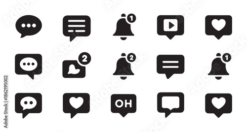 Set of social media icons speech bubbles and notification alerts