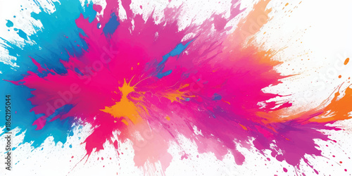 Vibrant Rainbow Paint Splatter Abstract Background with Cyan, Magenta, Yellow, Purple, and Green Ink Explosion, Dynamic Drips and Fluid Motion for Modern Graphic Design, Branding, Posters, 