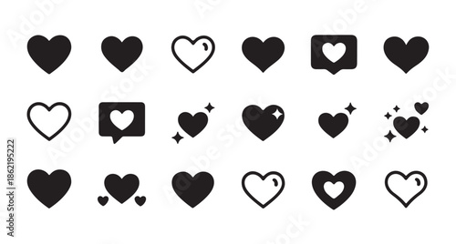 Simple heart shapes collection with outline and filled styles for interface