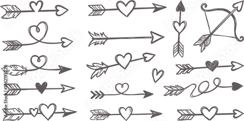 Cupid arrows collection hand drawn vector graphic design elements