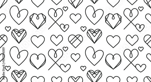 Heart pattern with minimalist black line art on white background