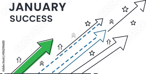 Graphic illustration symbolizing positive momentum and upward progress representing a successful start to the year indicated by january success goals