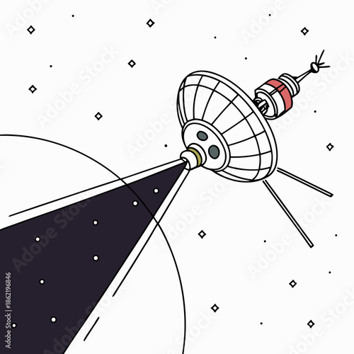 Robotic probe traveling through deep space trail satellite