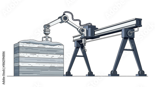 Industrial robotic arm extracting material from layered geological formation