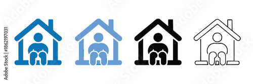home shelter care emblem person inside dwelling vector interface
