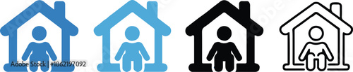 home icon with person inside house symbol for home care services
