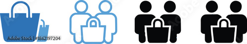 shopping icon set with bags and people silhouettes for ui