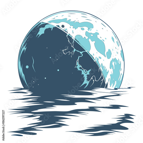 Water planet with reflective ocean surface and blue continents