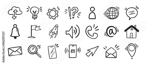 Contact doodle hand drawn icon. Isolated communication signs for business