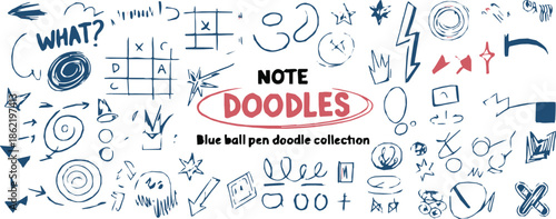 doodle hand drawn pen sketches and symbols on ruled paper