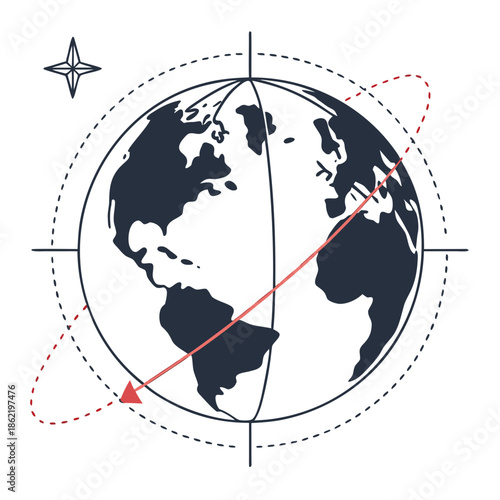 Earth rotation axis with day night division globe
