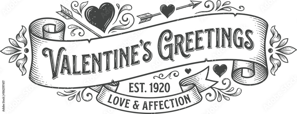 Fototapeta premium Valentine banner template vector with vintage heart floral ornaments