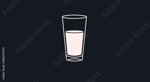 Minimalist icon of a glass half-filled with a light-colored liquid, like milk or water, set against a dark grey background.