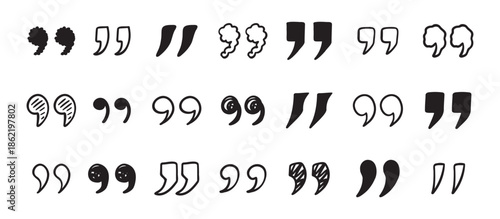 Quotation mark doodle hand drawn set. Quotation marks drawing for quotes template