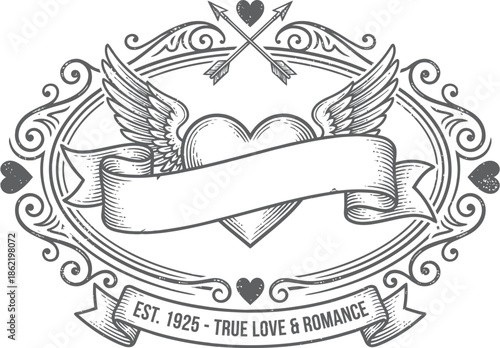 Valentine banner template vector with vintage heart floral ornaments