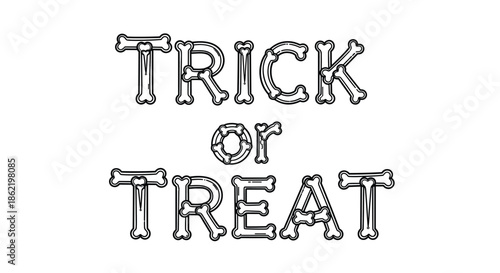 Trick or treat text art created with bone-shaped letters for a spooky halloween celebration on a plain white background.