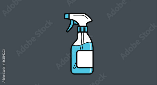 Simple colorful illustration of a blue plastic spray bottle with a white trigger nozzle and a blank white label.