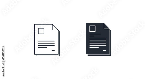 Comparison of two document file icons showing a simple outline version and a solid dark fill version on white.