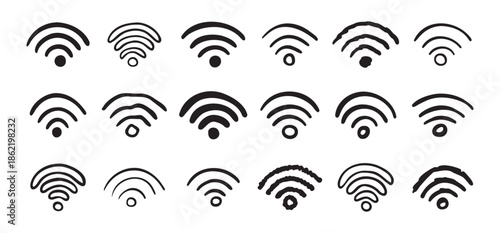 Hand drawn wifi icon set. doodle wi fi sign collection. Drawing Wi-Fi
