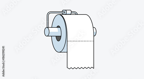 Single roll of white toilet paper mounted on simple metal holder illustrated in clean style against grey background.